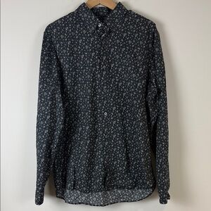 John Varvatos Black and White Floral Shirt Size Large